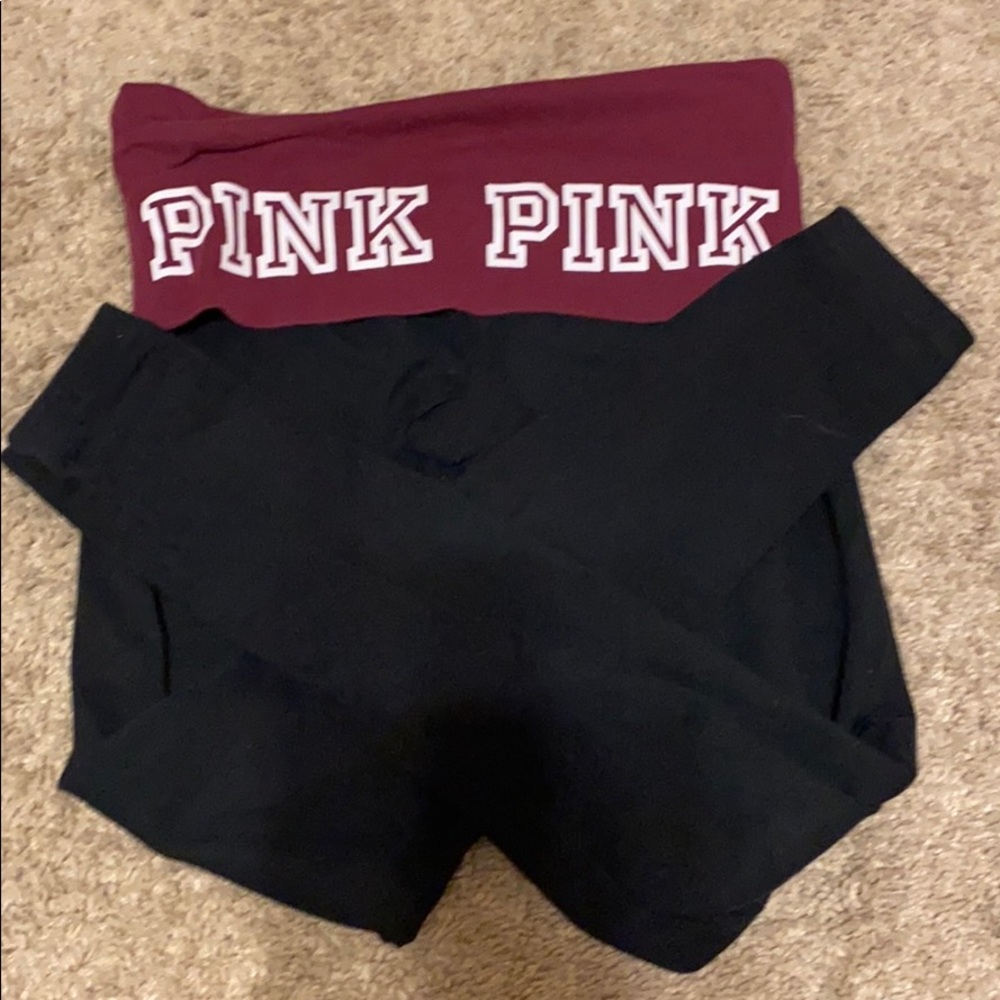 gym leggings. pink logo fold over